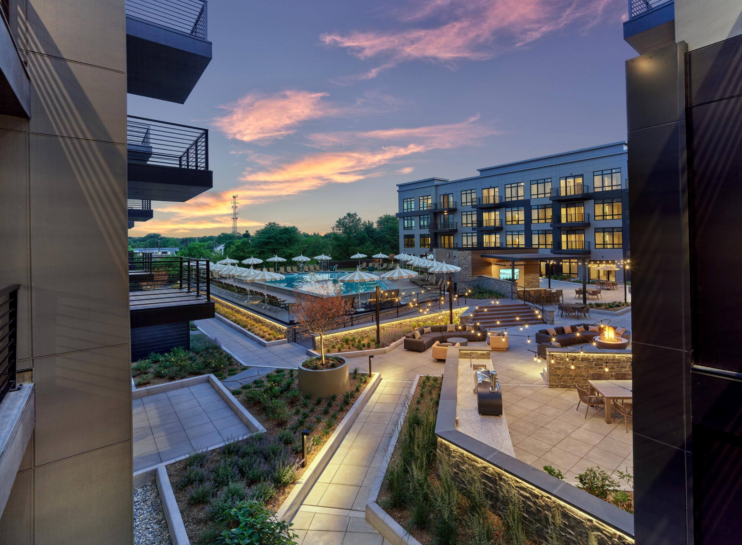 Resort-style pool in a luxury apartment rental community in Paramus, new jersey, in Bergen county