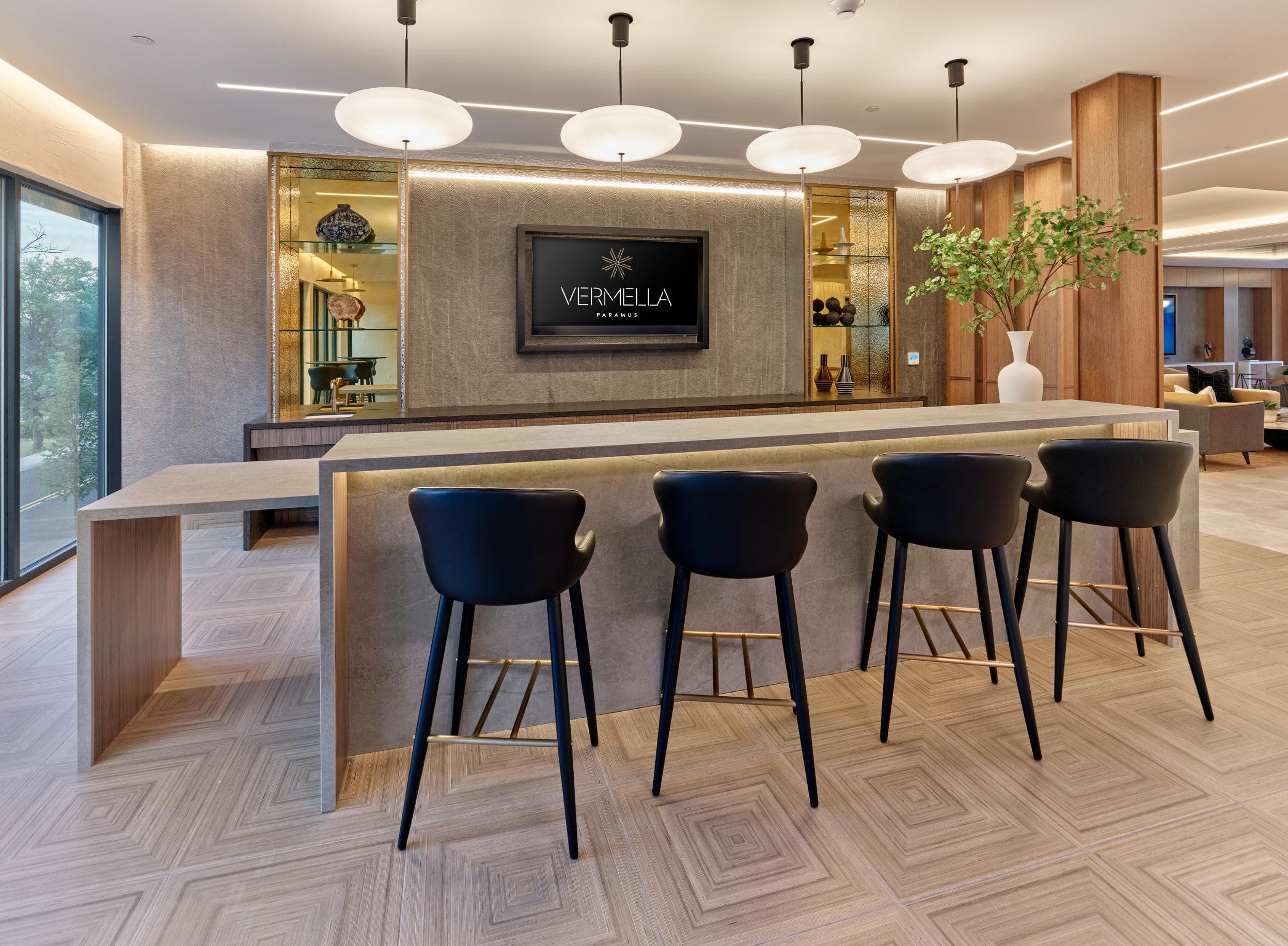 Resident clubroom with bar area and private dining