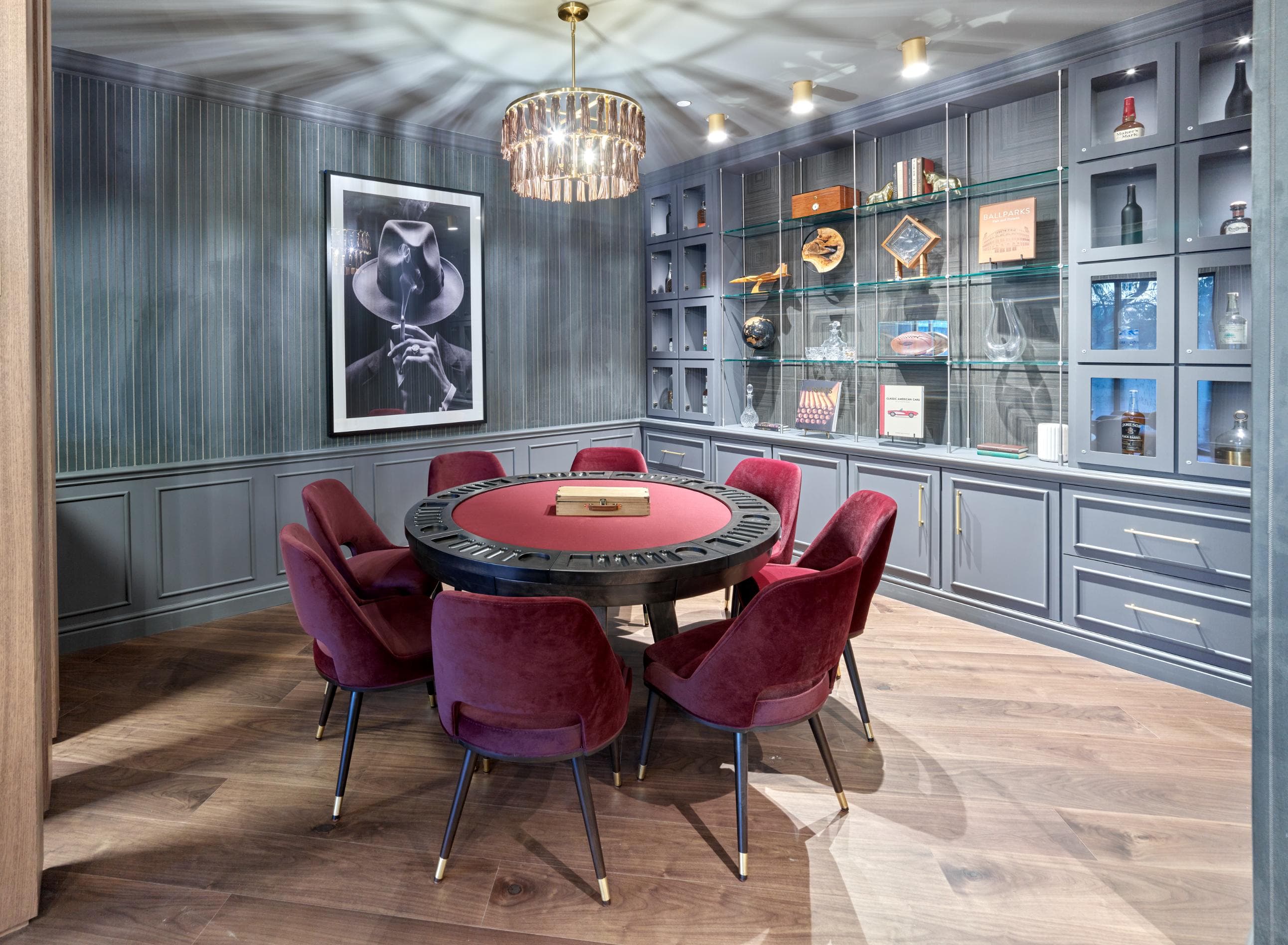 Private resident lounge and game room in a luxury apartment community in Bergen County, New Jersey.