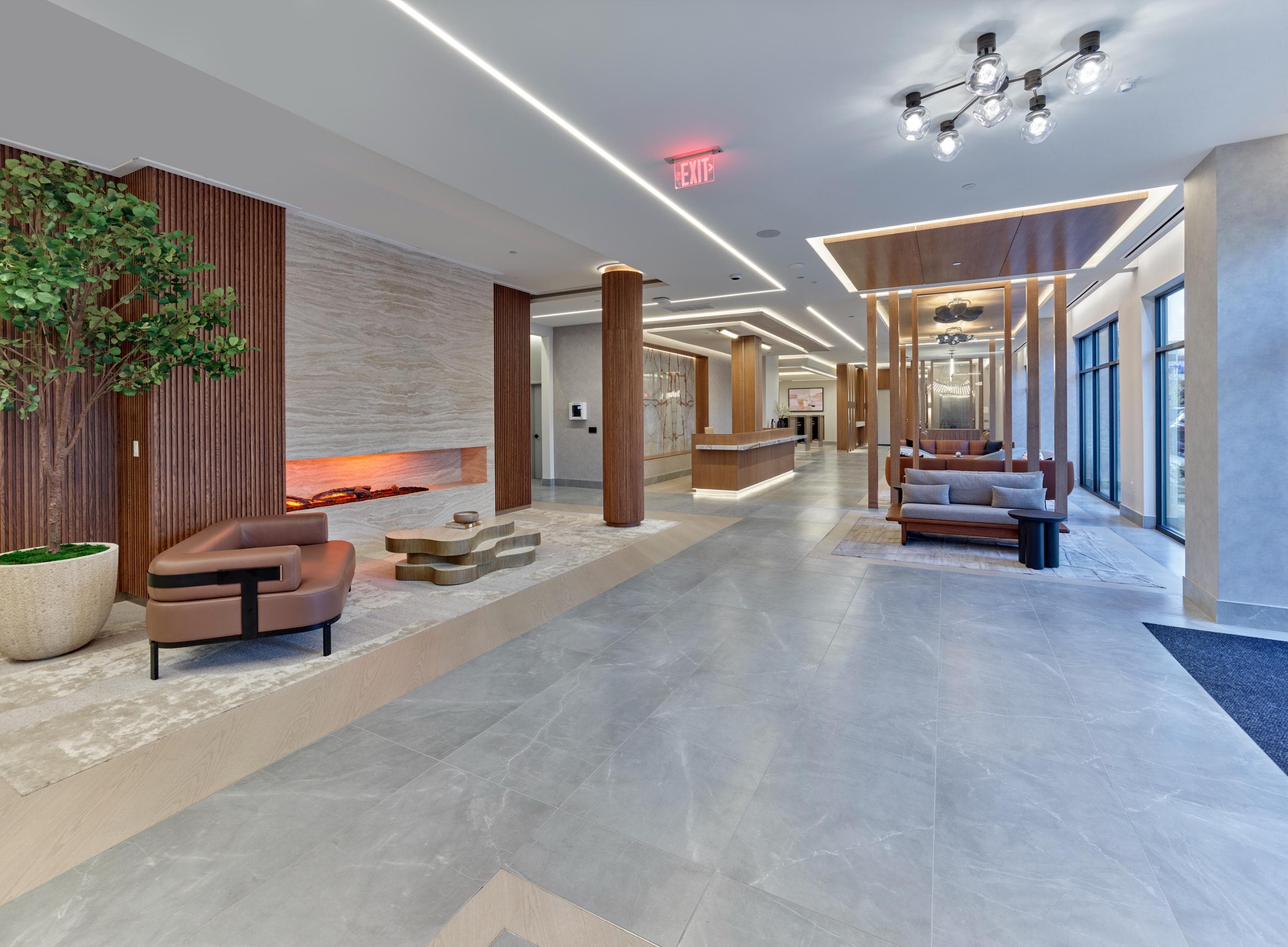 Modern lobby in luxury apartment community in Bergen County, NJ.