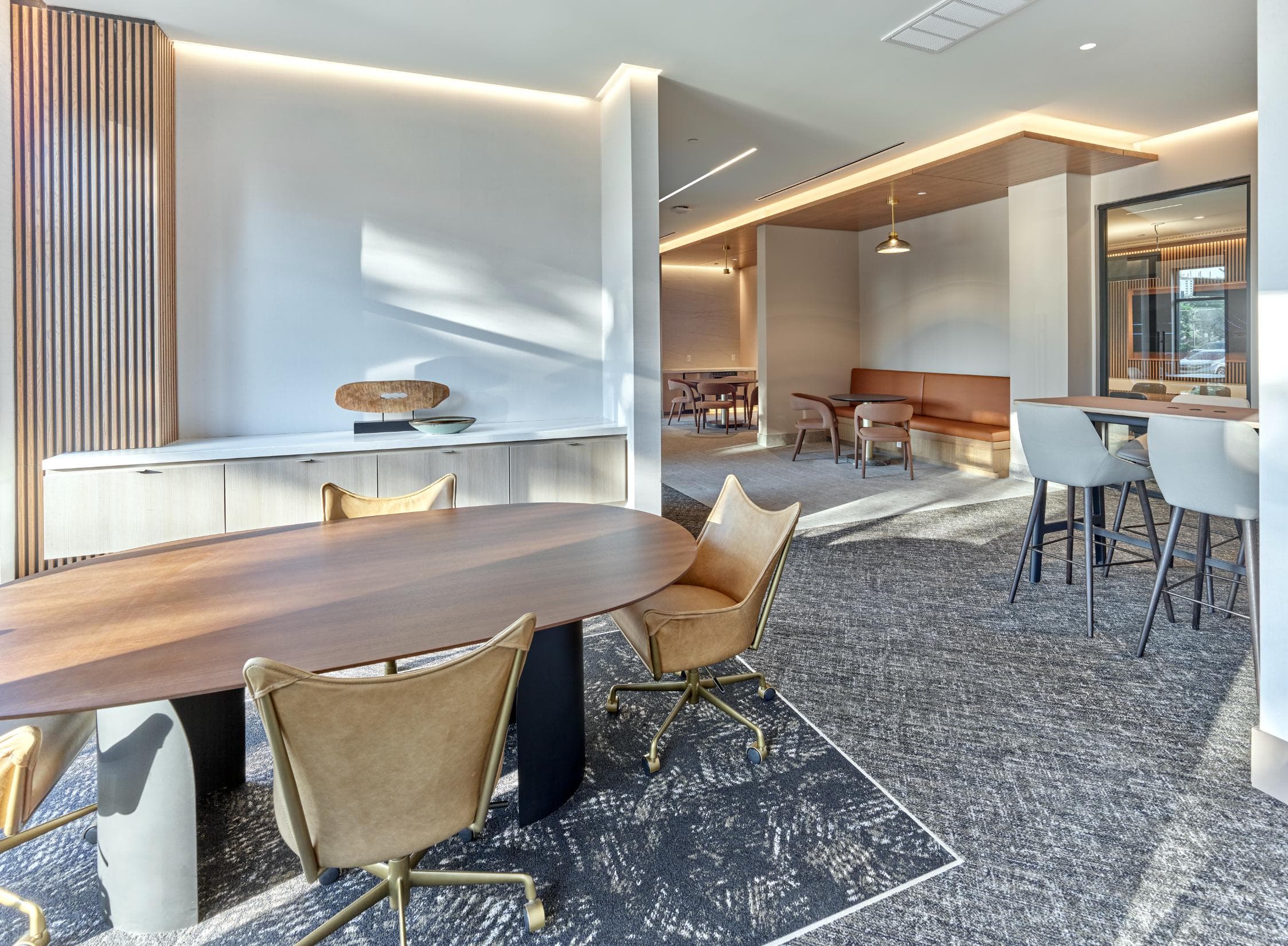 Private business center and conference rooms with makers space in luxury apartment community in Paramus, NJ.