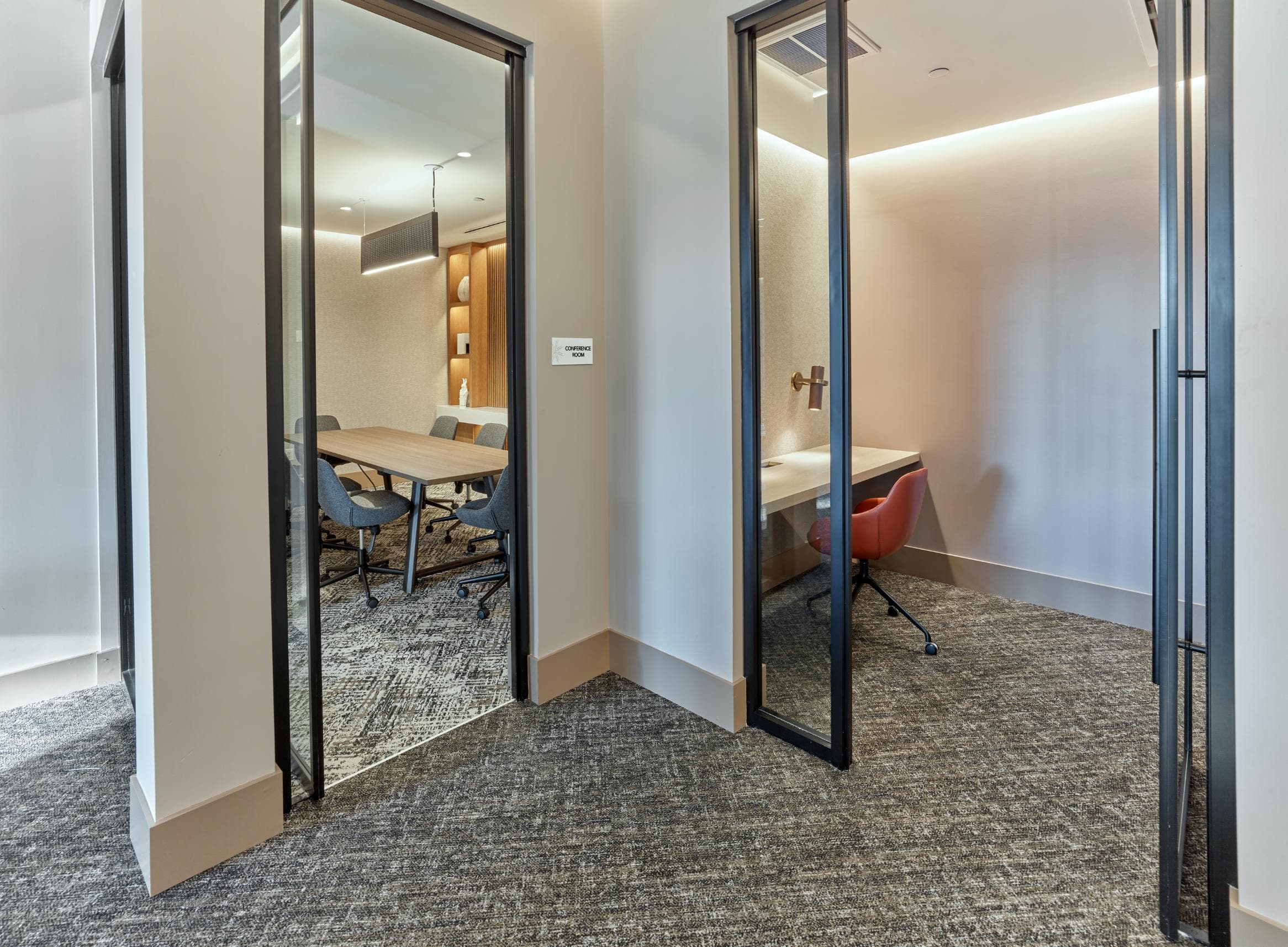 Private conference rooms in resident business center in luxury apartments, Paramus, NJ.